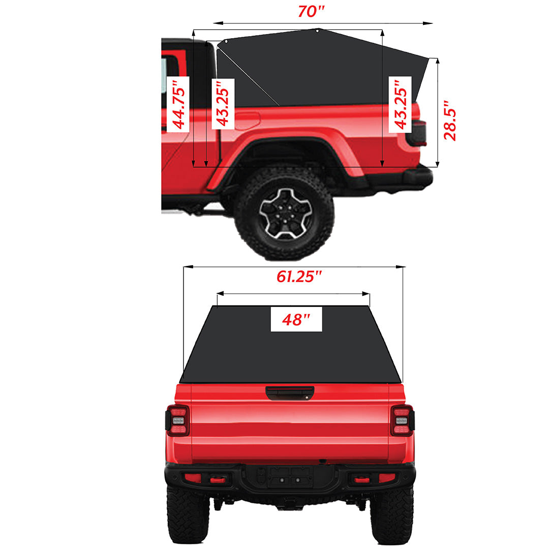 measurements for Truck cap for jeep gladiator